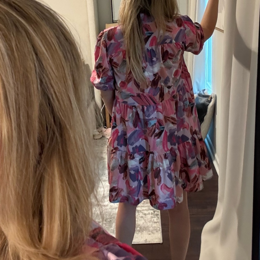 Vibrant Woman’s Button-Up Collar Spring Summer Abstract Floral Dress - Picture 9 of 12
